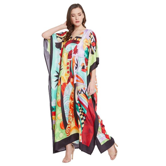 Lady Tribal Printed Plus Size Kaftan Dress for Women Maxi Kimono by Gypsie Blu - Picture 4 of 10